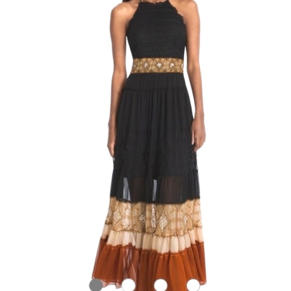 White House Black Market maxi halter dress , open half back eyelet dress. - Picture 2 of 9